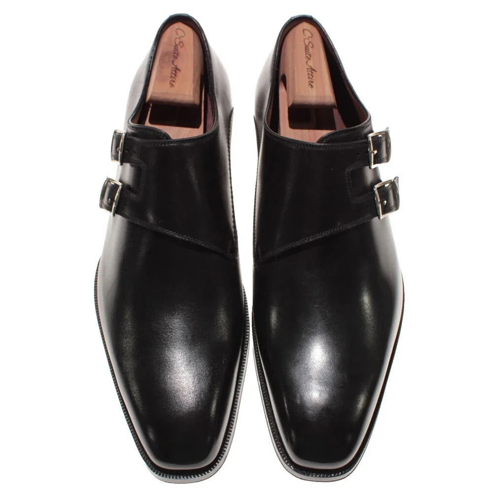 Di Bianco NWD Double Monk Strap Dress Shoes Size 9 US in Black Leather